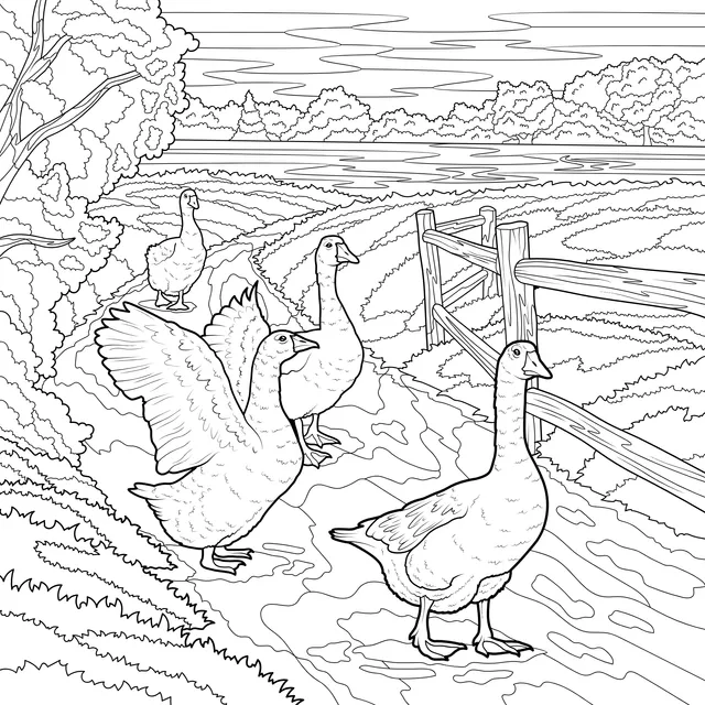 A Flock of Geese on a Country Path