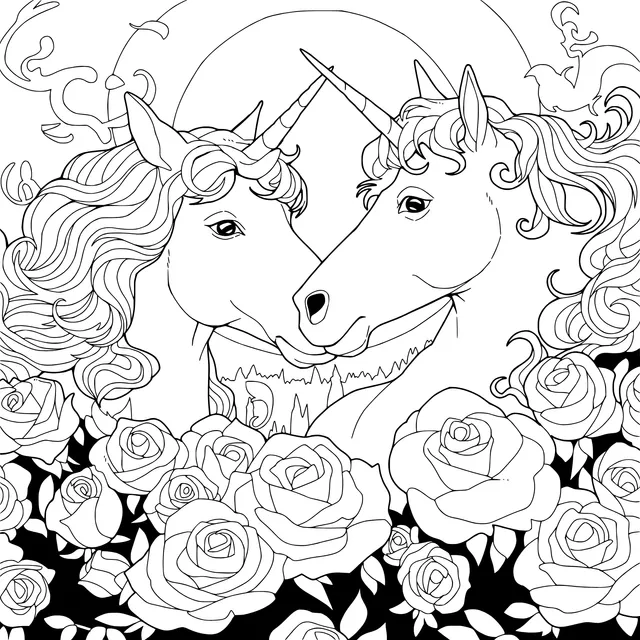 Two Unicorns and Roses