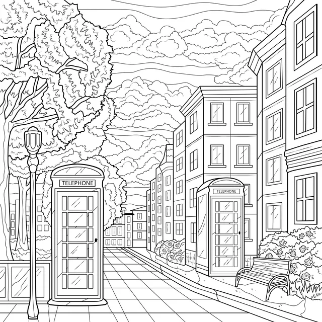 Red telephone boxes on an autumn street