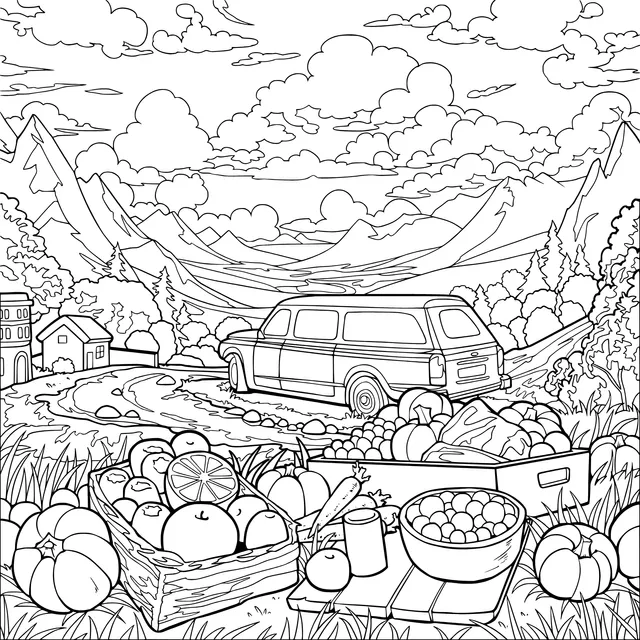 Harvest and Camper Van in the Mountains