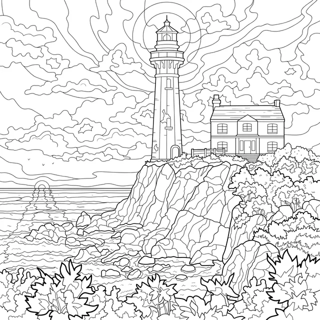 Lighthouse and Cottage on the Cliff
