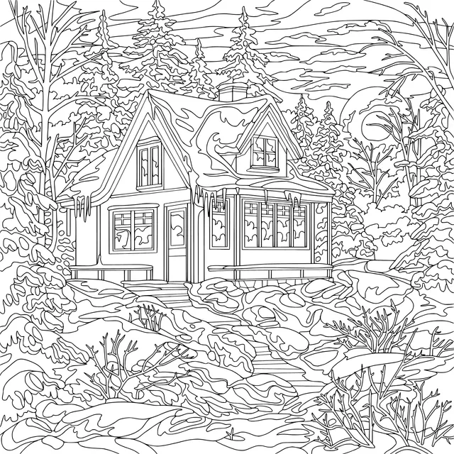 Cozy Cabin in the Winter Snow - Forest
