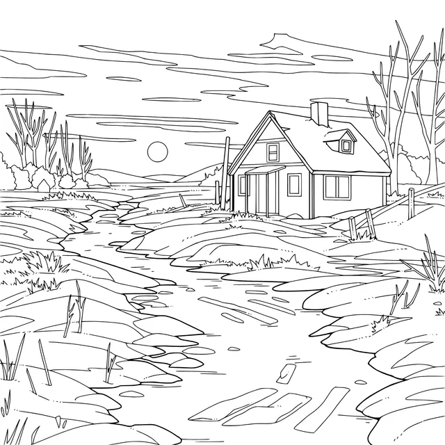 A Cottage at Winter Dusk