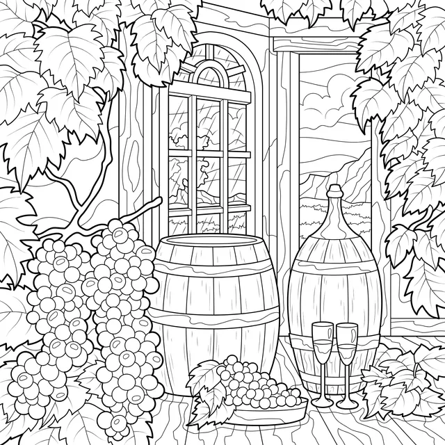 A Cozy Nook with Grapes and Wine