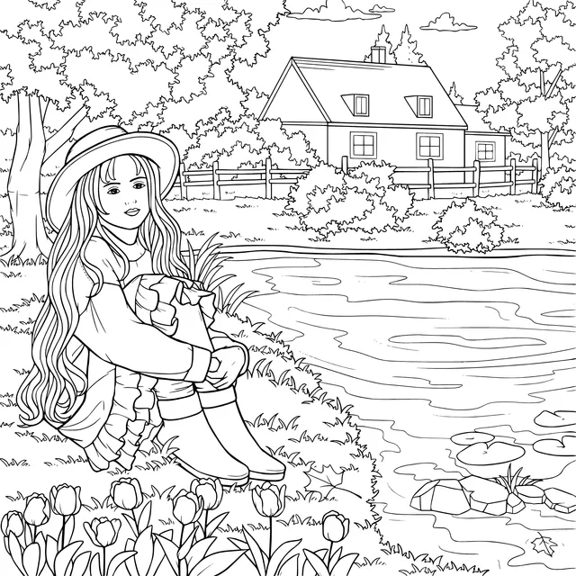 Girl by the Lake in Autumn