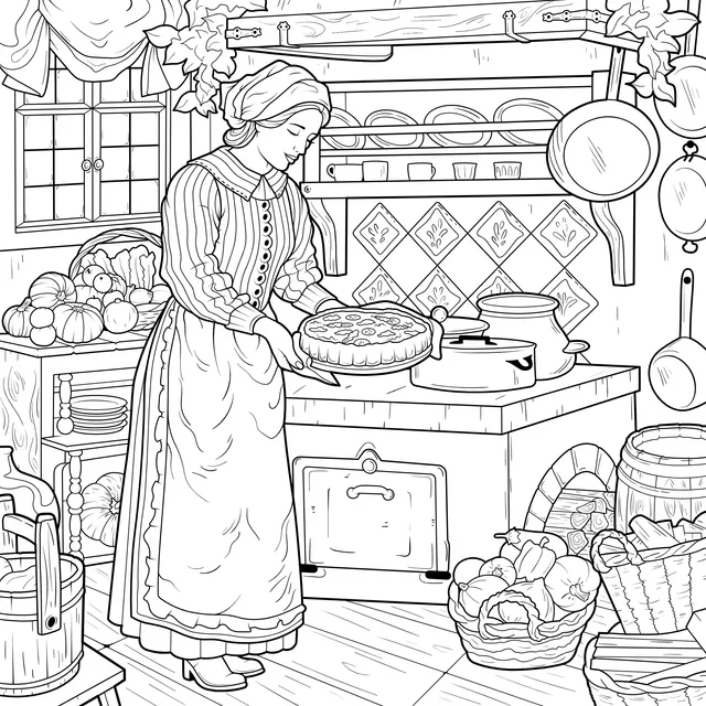 Lady making a pie in the kitchen