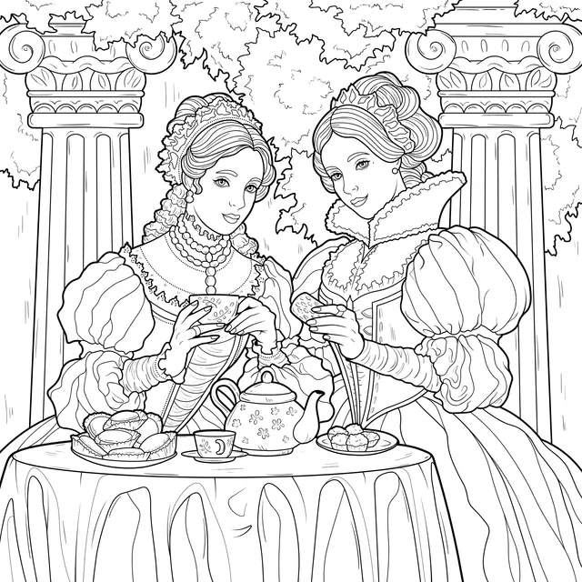 Afternoon Tea Time for Two Noble Ladies