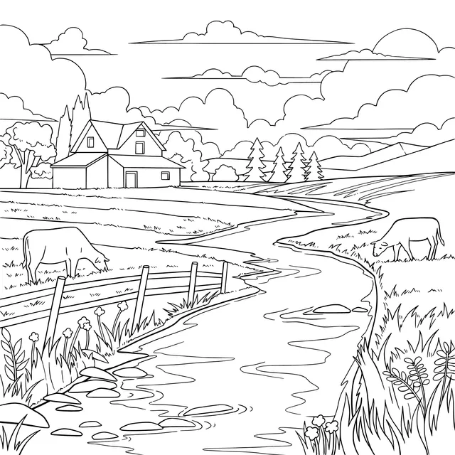 Riverside Scenery in the Countryside