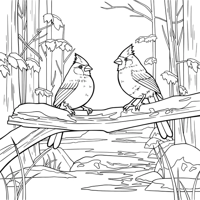 Cardinals on a Branch in Winter