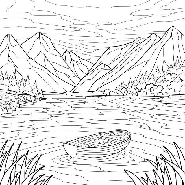 Lonely Boat by Mountain Lake