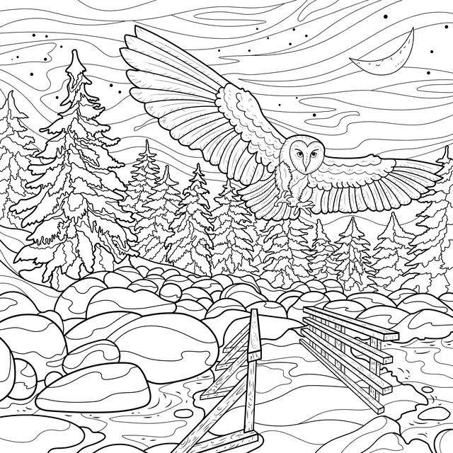 An Owl Flying in the Moon - lit Night