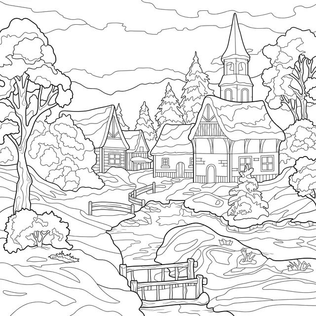 Beautiful Winter Village Scene