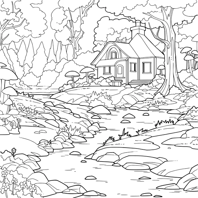 Cottage by the Stream in Autumn