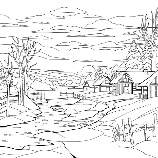 Beautiful rural scenery at winter dusk