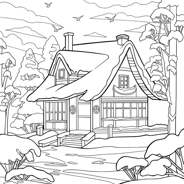 Small House in the Winter Snow