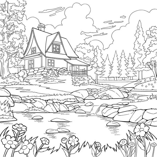 Beautiful Scenery of a Cottage by the River