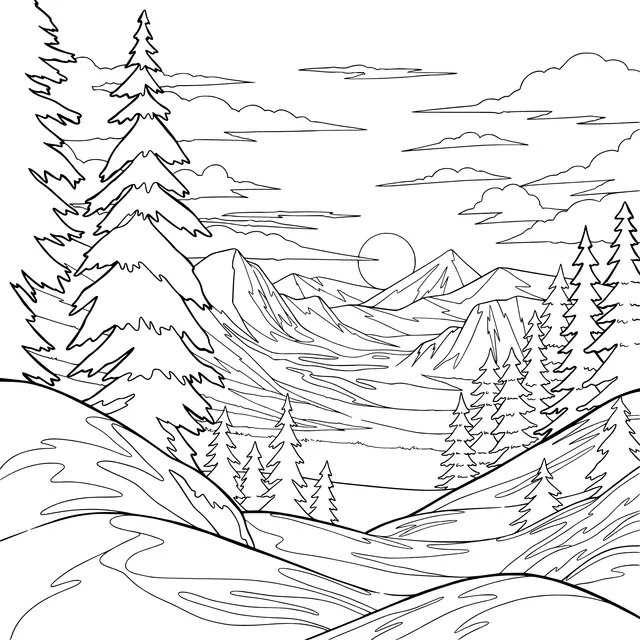 Beautiful Sunset in the Mountain Forest
