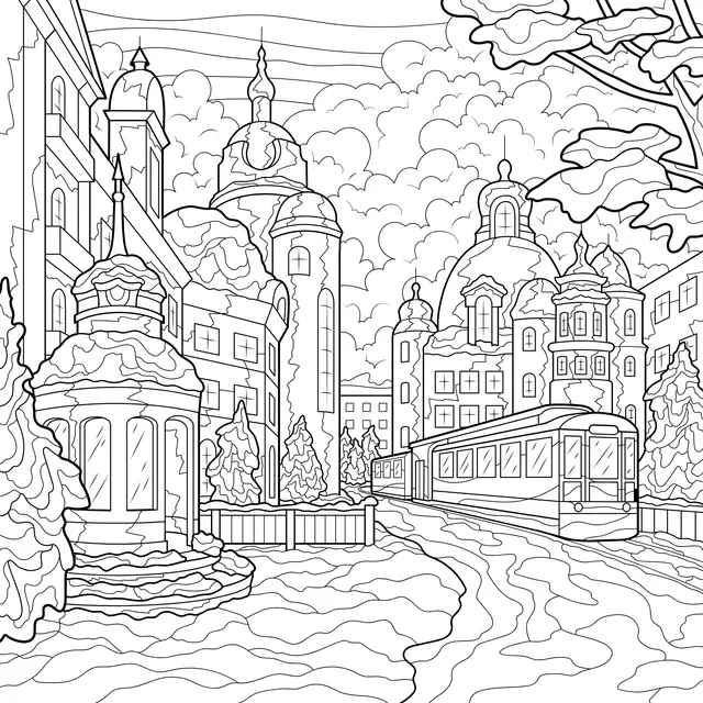 Winter City Tram Scenery