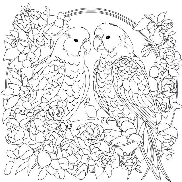 Two Parrots among Flowers