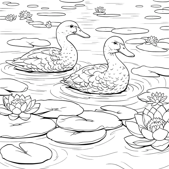 Mandarin Ducks in the Pond