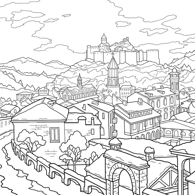 Snow - covered Town and Castle in Winter