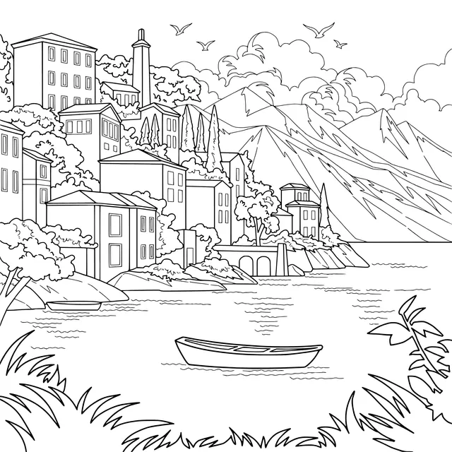 Scenery of Lakeside Town