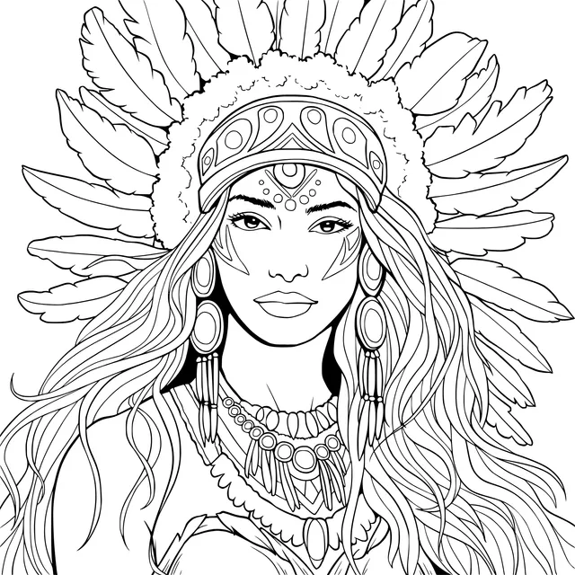 Native American Woman with Feathered Headdress