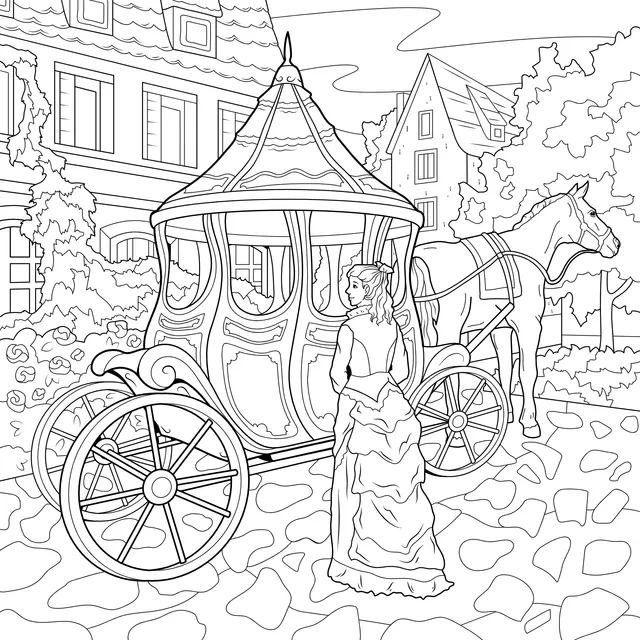 A Lady in Gorgeous Attire and a Carriage