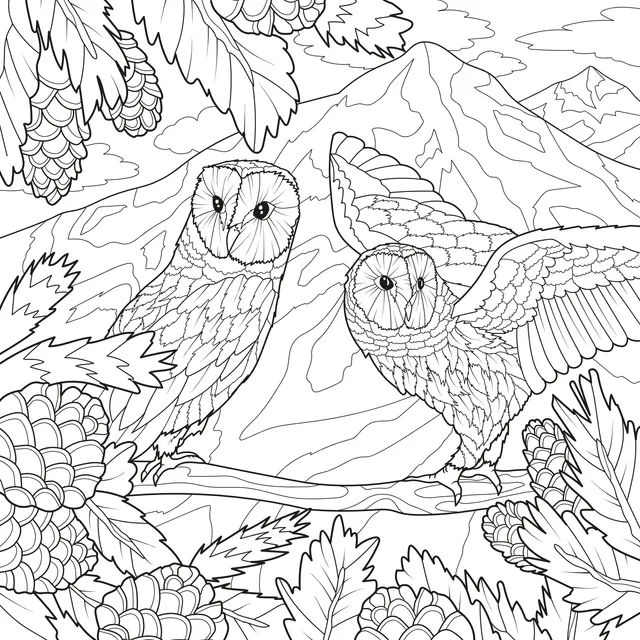 Two Owls in the Mountain Forest