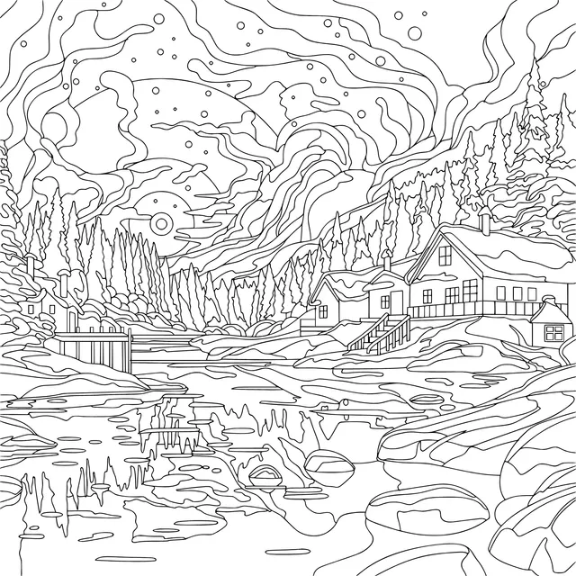 A Serene Village at Winter Dusk