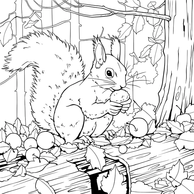 Squirrel and Fruits in Autumn