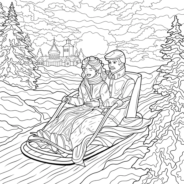 Couple on a Sleigh in Winter