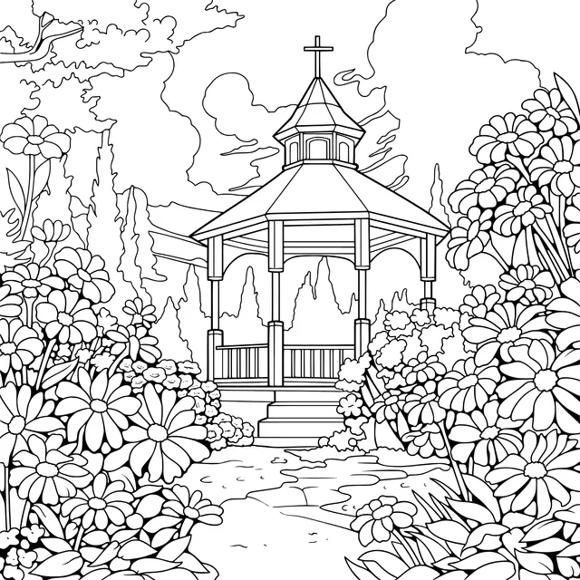 Gazebo Surrounded by Flowers