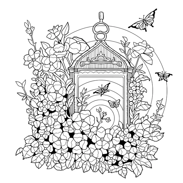 Birdhouse Surrounded by Flowers