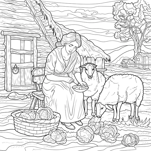 A farmer - woman feeding sheep