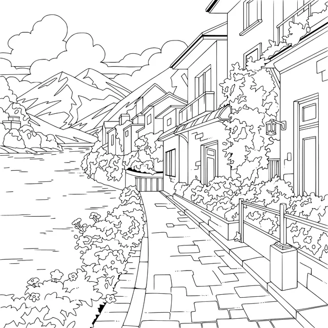 Flower - laden Street by the River