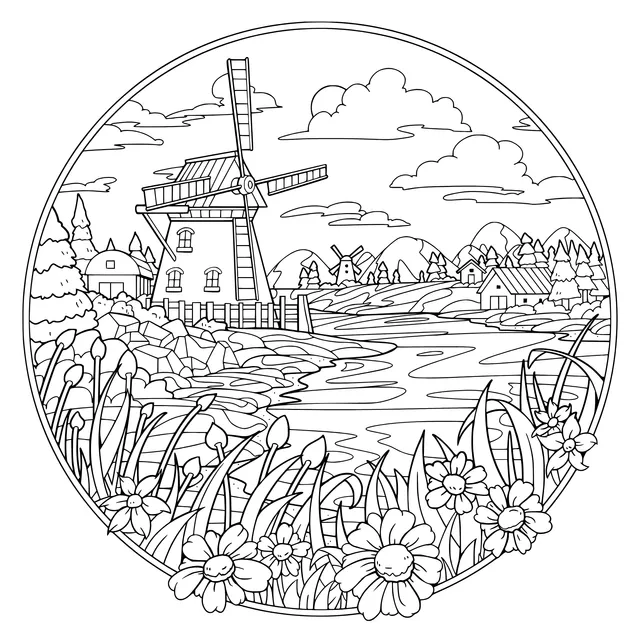 Beautiful Rural Windmill Scenery