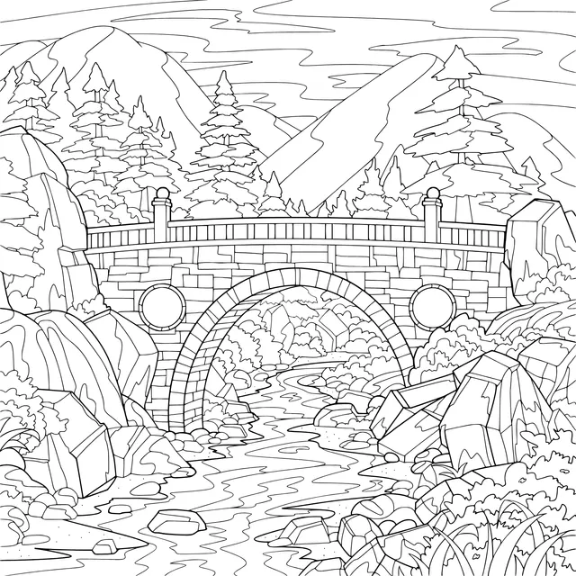 Arch Bridge over a Mountain Stream