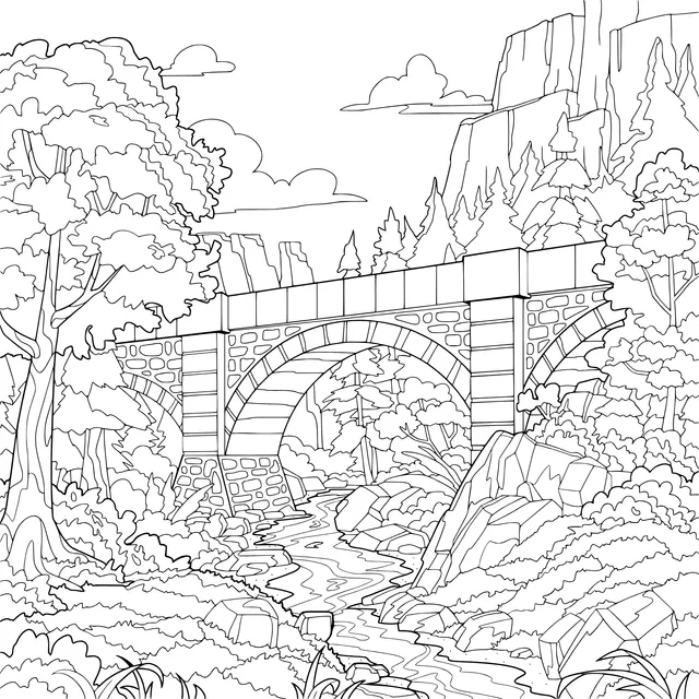 Mountain Forest Stone Bridge at Dusk