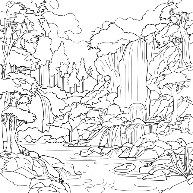 Fantastic Forest Waterfall Landscape