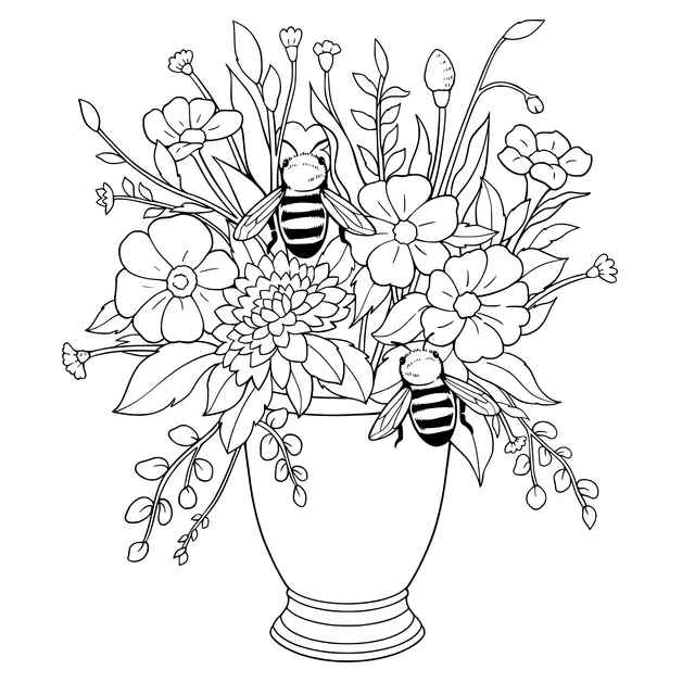Flowers and Bees in a Vase