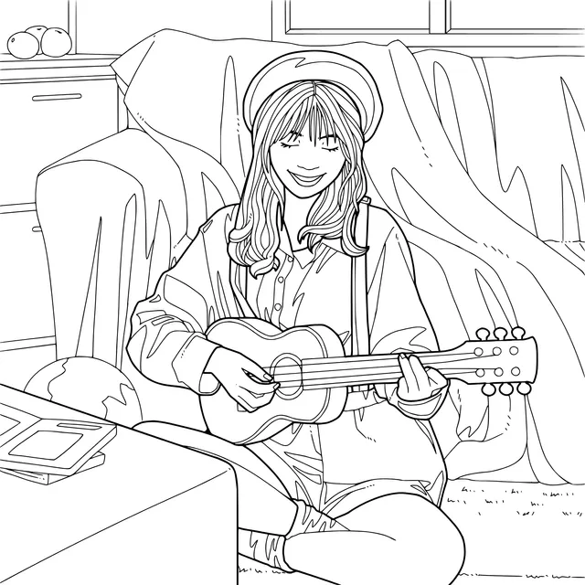 Girl playing the ukulele comfortably
