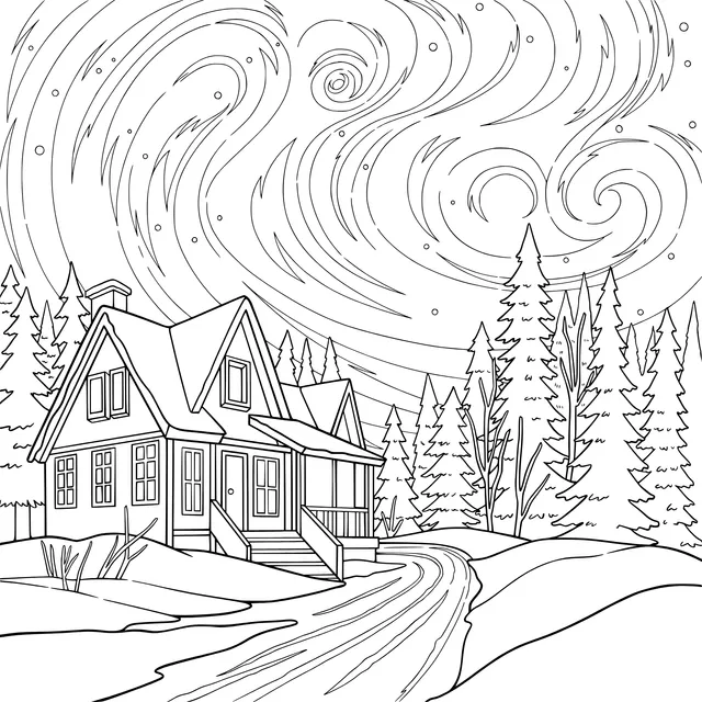 Dreamy Cottage in the Snowy Night