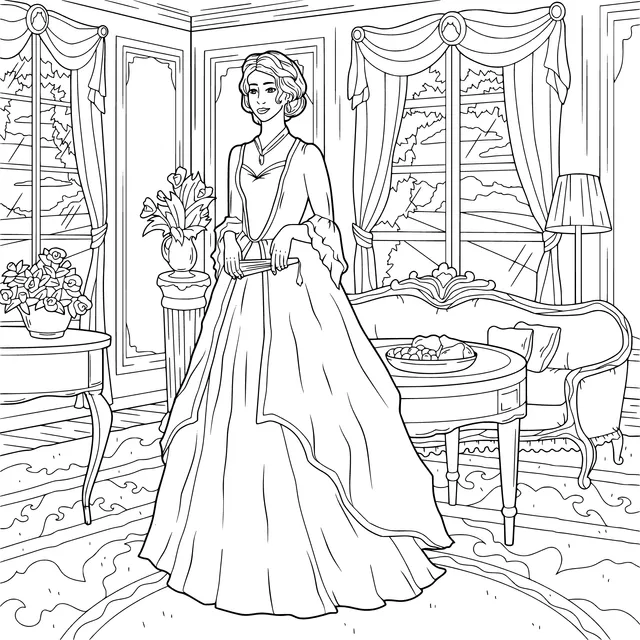 A lady in a gorgeous long - dress in an elegant room