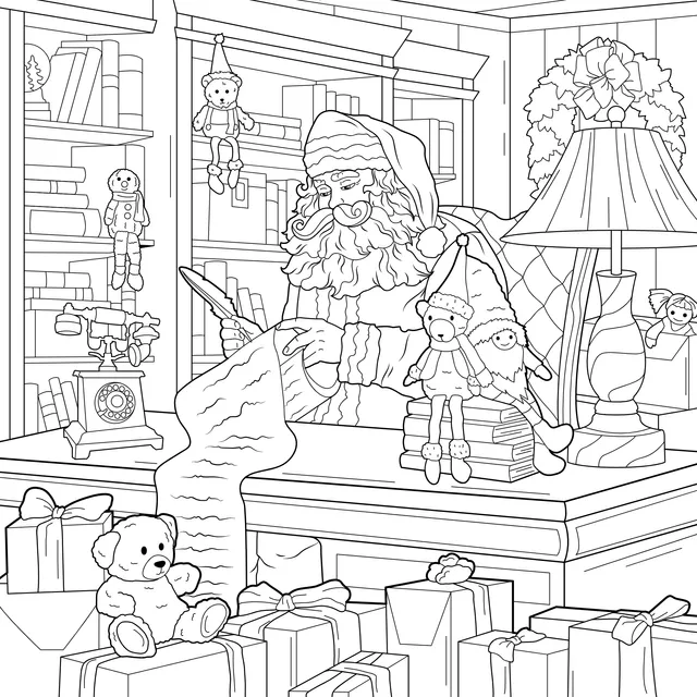 Santa Claus checking the list in the study