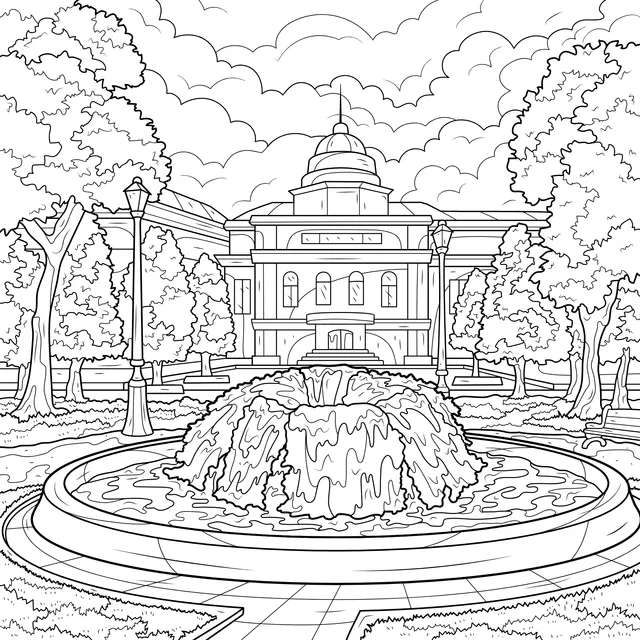 Architectural Landscape beside the Fountain