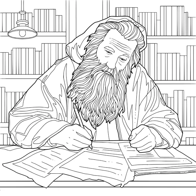 Old man writing at a desk