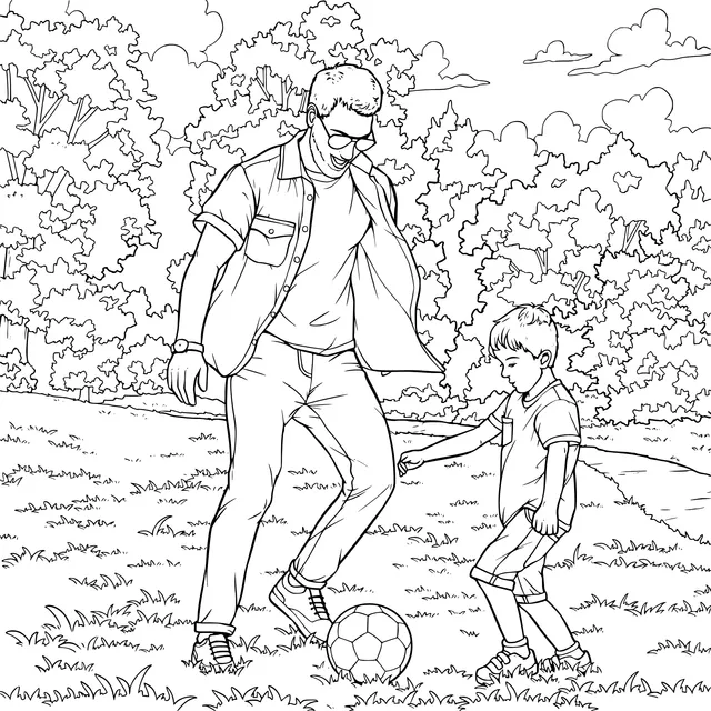 Father and son playing football in the park