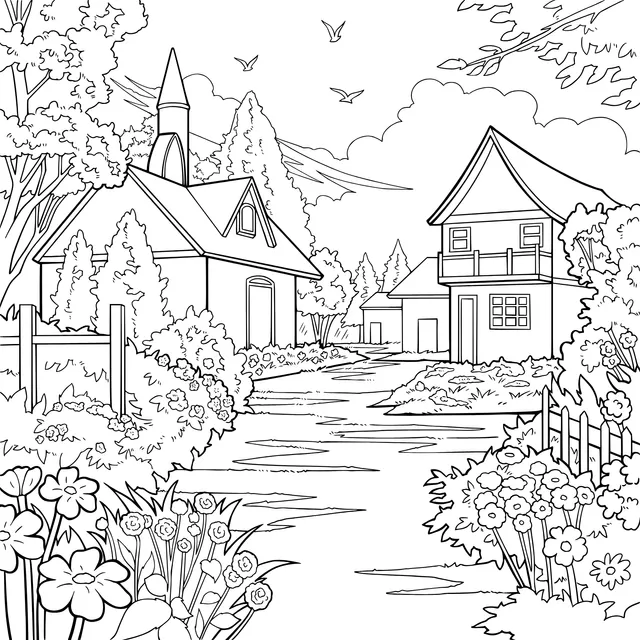 Colorful Cottages in a Rural Scenery