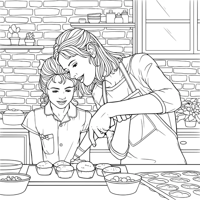 Mother and daughter decorating cupcakes together